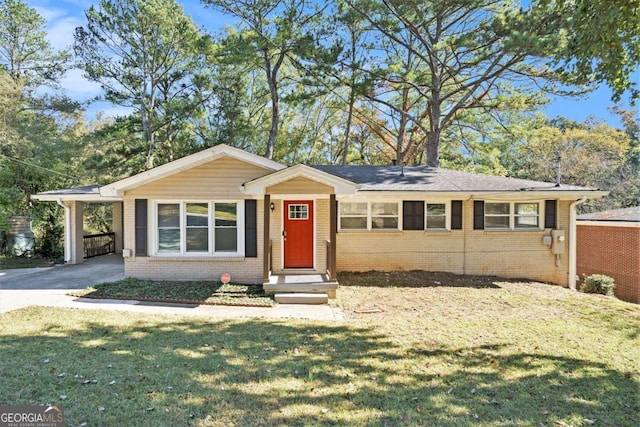 ranch-style home with a front lawn and a carport