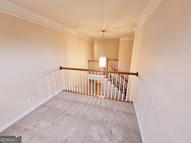 carpeted spare room featuring ornamental molding