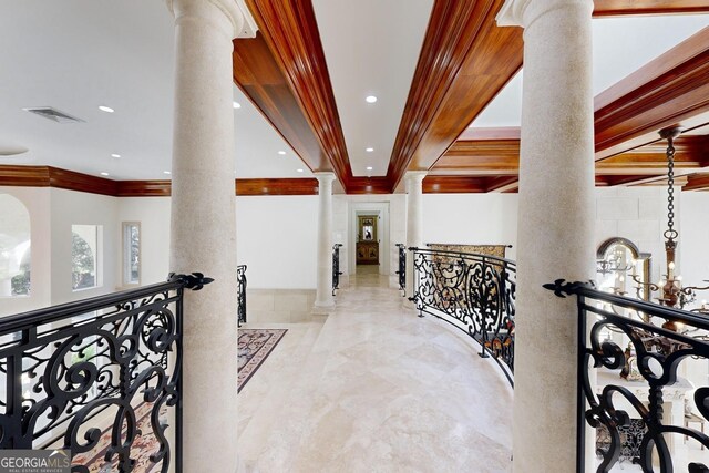 bedroom featuring crown molding, light wood-type flooring, access to outside, and ceiling fan