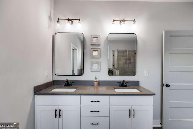 bathroom featuring vanity and walk in shower