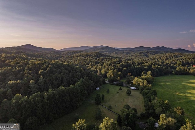 aerial view at dusk with a mountain view