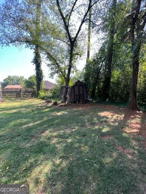 view of yard with a storage shed