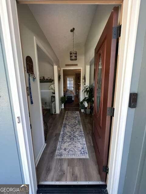 corridor with dark wood-type flooring