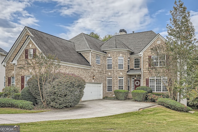 view of front of house featuring a front yard and a garage