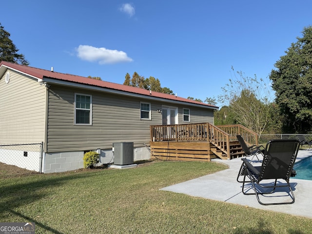 108 Sunset Dr, Dublin, GA 31027 - back of house with a patio, crawl space, cooling unit, a lawn, and a deck