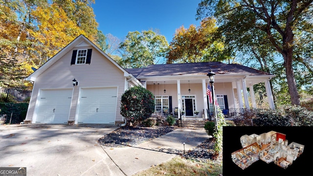 view of front facade featuring driveway and covered porch