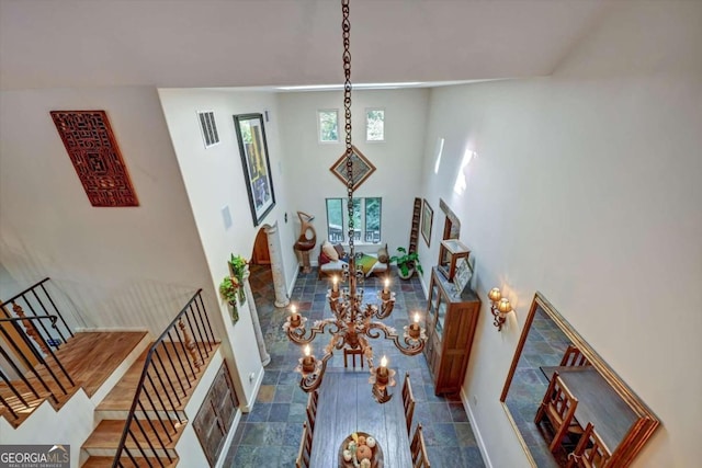 interior space with a notable chandelier