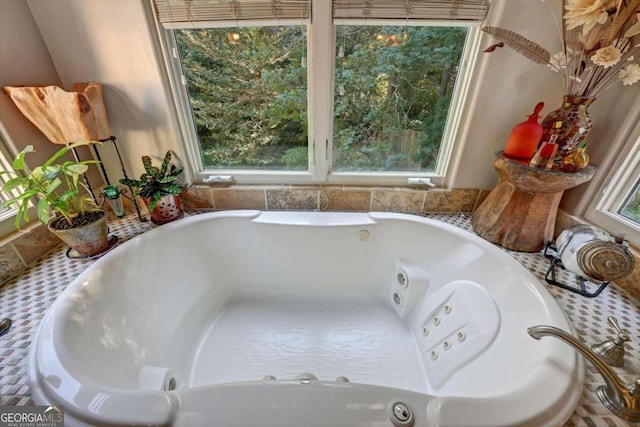 bathroom featuring a wealth of natural light and a tub