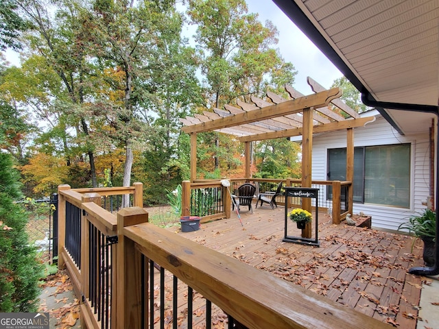 wooden terrace featuring a pergola