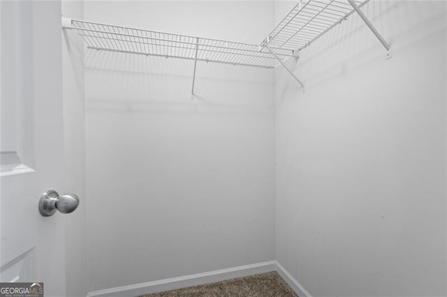 walk in closet with carpet