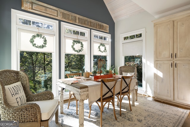 sunroom / solarium featuring vaulted ceiling