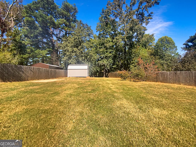 view of yard with a shed