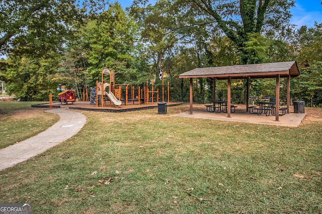 view of yard with a playground