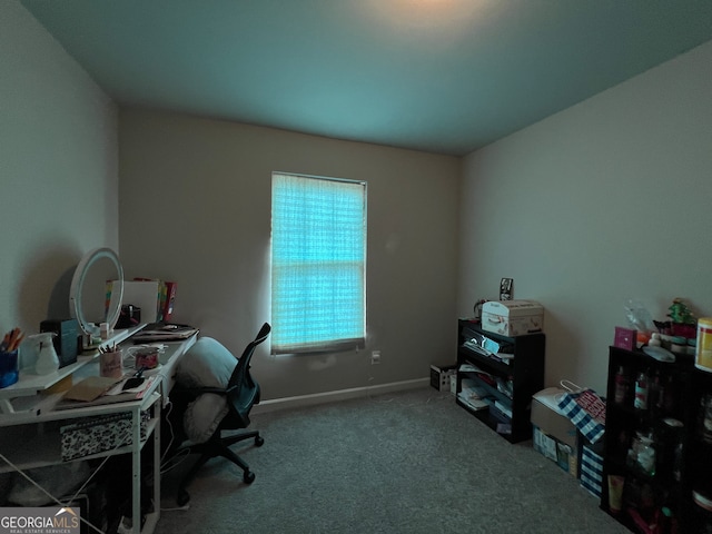 home office with carpet flooring