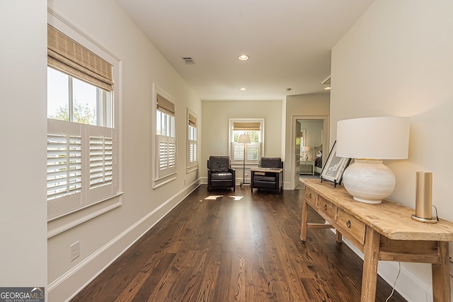 hall featuring dark wood-type flooring