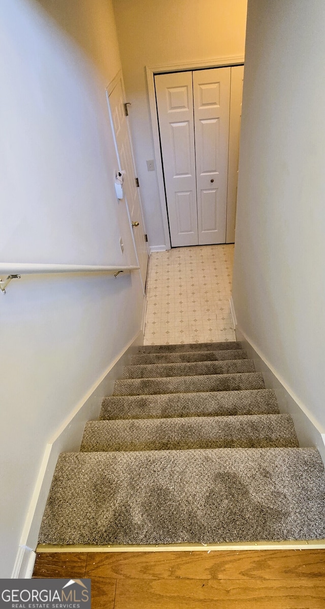 staircase featuring wood-type flooring