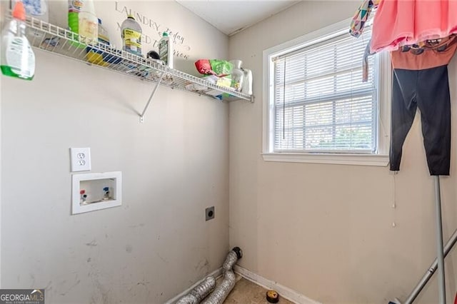 clothes washing area with hookup for a washing machine and electric dryer hookup