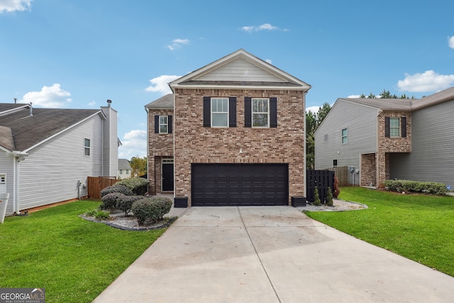 view of front property featuring a garage and a front lawn