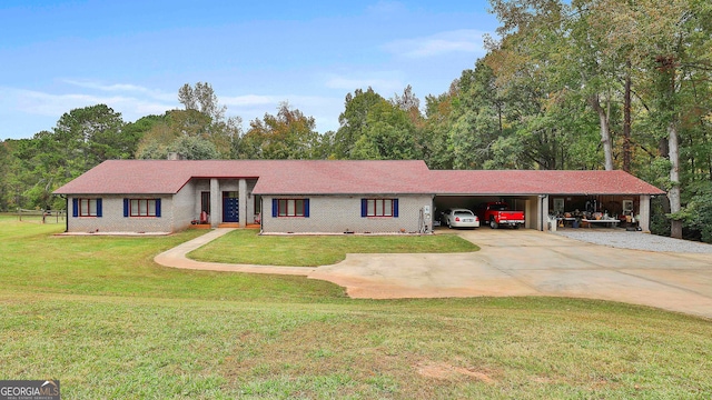 ranch-style house with a carport and a front yard