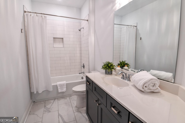 full bathroom with vanity, toilet, and shower / bath combo