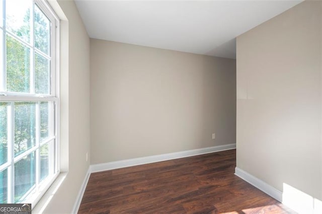 spare room with dark hardwood / wood-style floors