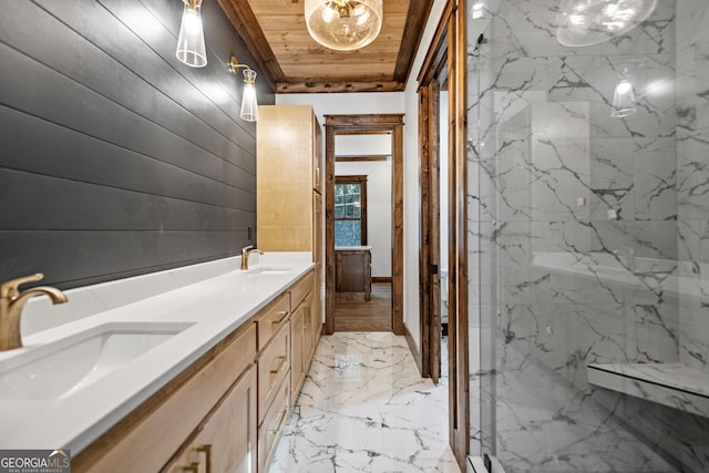 bathroom featuring vanity and wooden ceiling