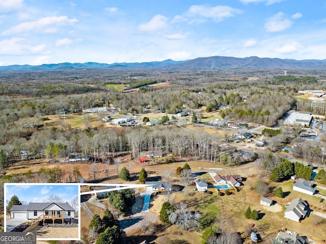 drone / aerial view with a mountain view