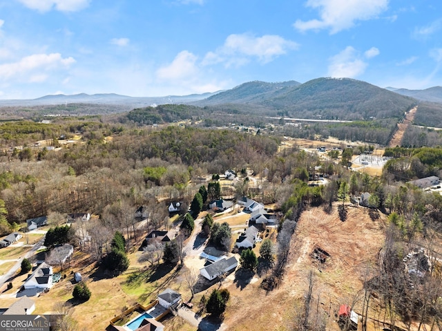 bird's eye view with a mountain view