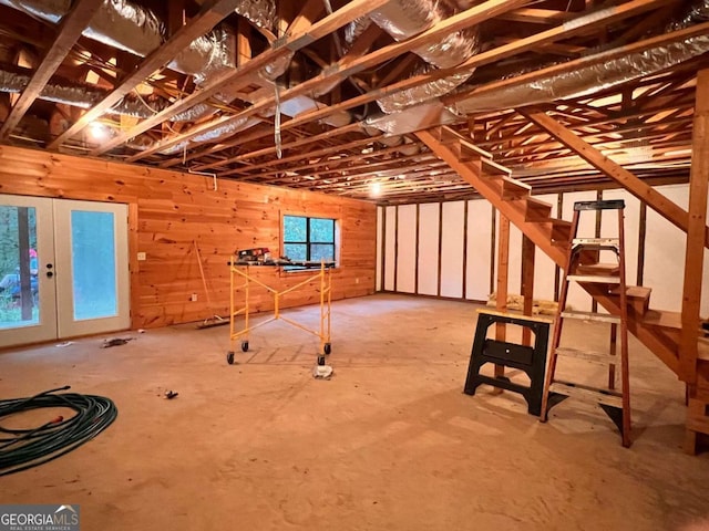 basement featuring french doors