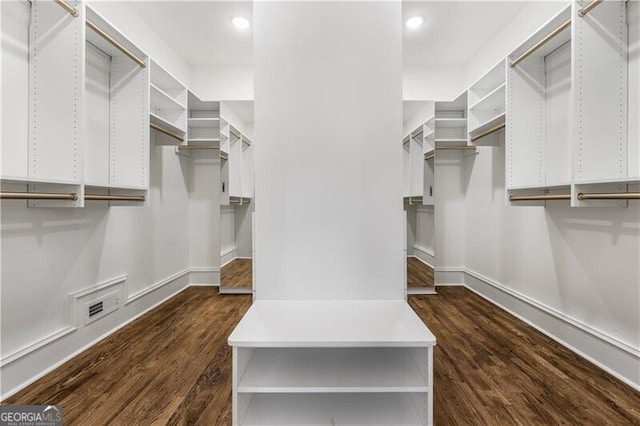 spacious closet featuring dark wood-type flooring