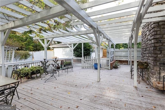 wooden terrace featuring a pergola