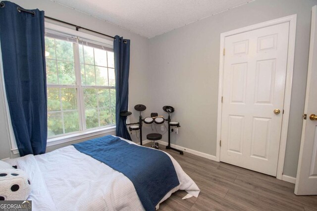 50 Carthedge Trce, Newnan, GA 30263 - bedroom featuring baseboards, multiple windows, a textured ceiling, and wood finished floors