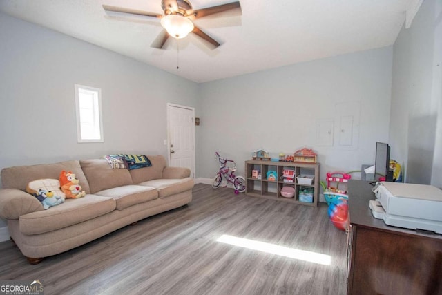50 Carthedge Trce, Newnan, GA 30263 - living area featuring baseboards, a ceiling fan, and wood finished floors
