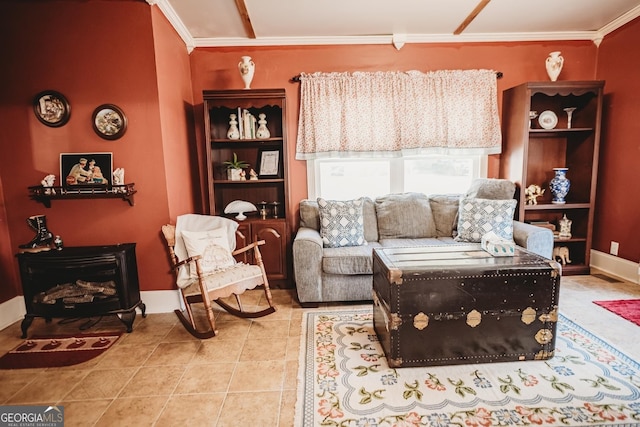 sitting room featuring crown molding and tile patterned flooring