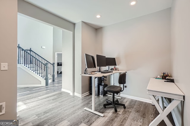 office space featuring wood-type flooring