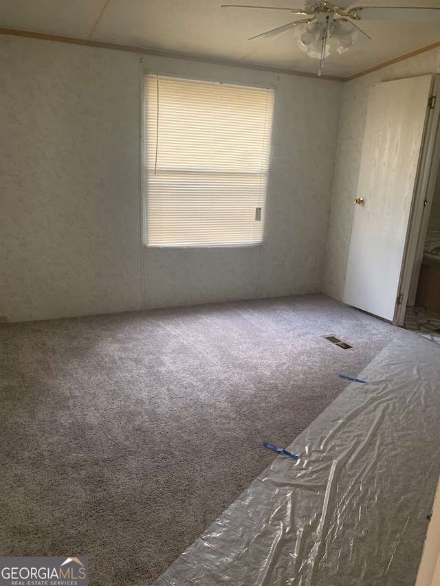 spare room featuring carpet floors and ceiling fan