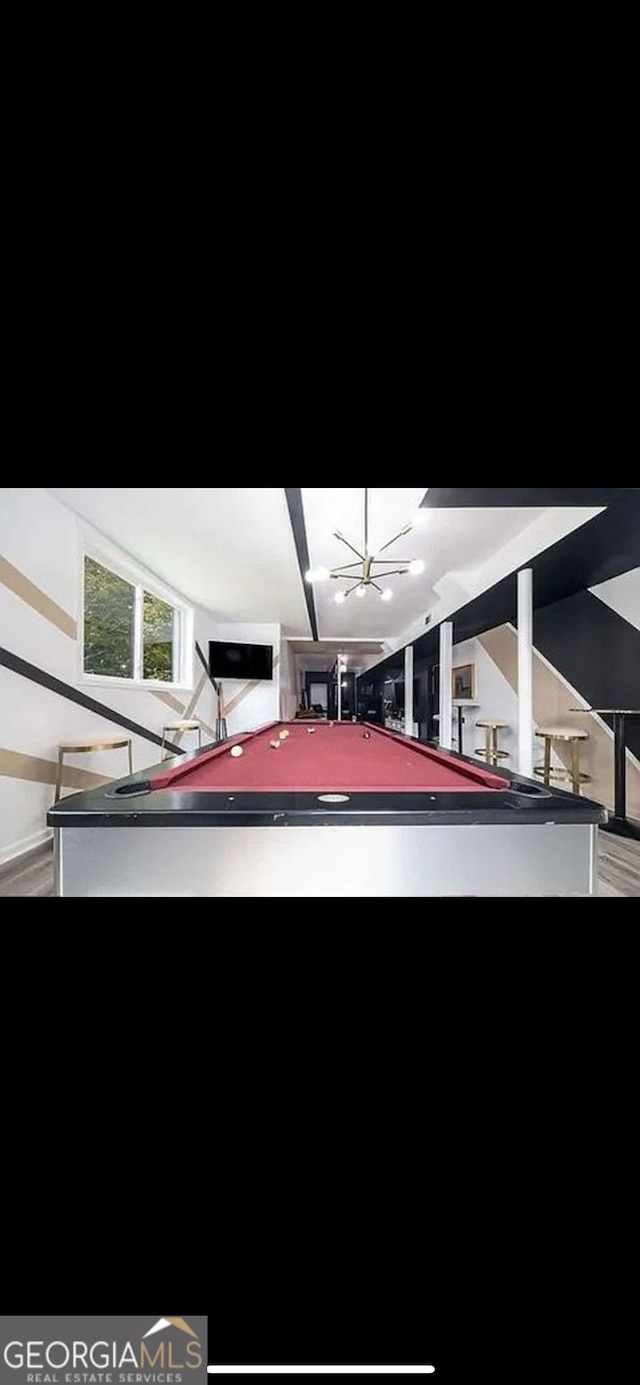 rec room featuring pool table and hardwood / wood-style flooring