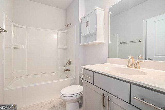 full bathroom featuring vanity, toilet, and tub / shower combination