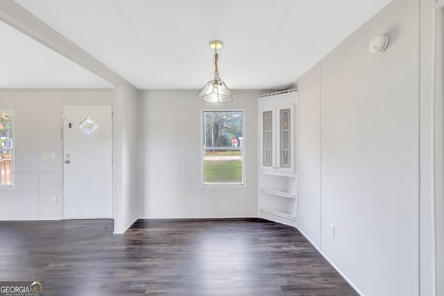 unfurnished dining area with dark hardwood / wood-style flooring