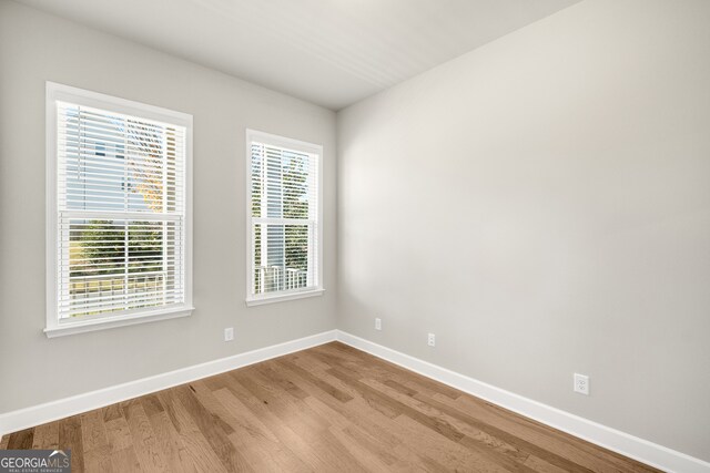 empty room with a wealth of natural light and light hardwood / wood-style floors