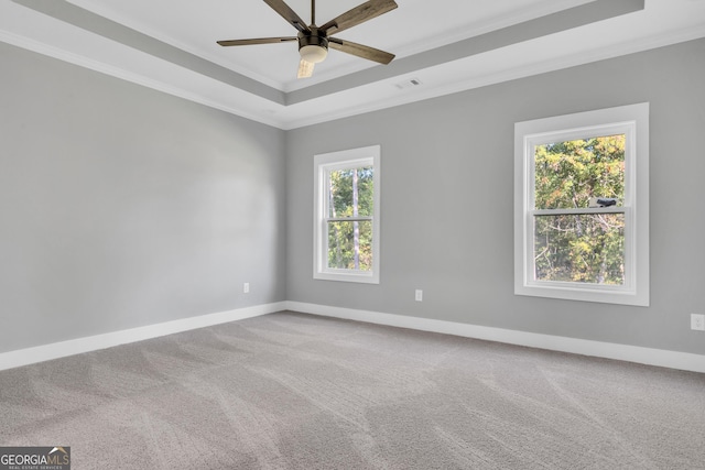 417 Lakeview Pl, Macon, GA 31211 - empty room featuring a raised ceiling, crown molding, carpet, a ceiling fan, and baseboards