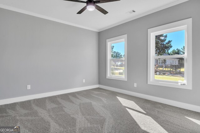 417 Lakeview Pl, Macon, GA 31211 - carpeted empty room featuring crown molding, ceiling fan, and baseboards