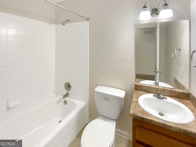 full bathroom with vanity, toilet, and washtub / shower combination