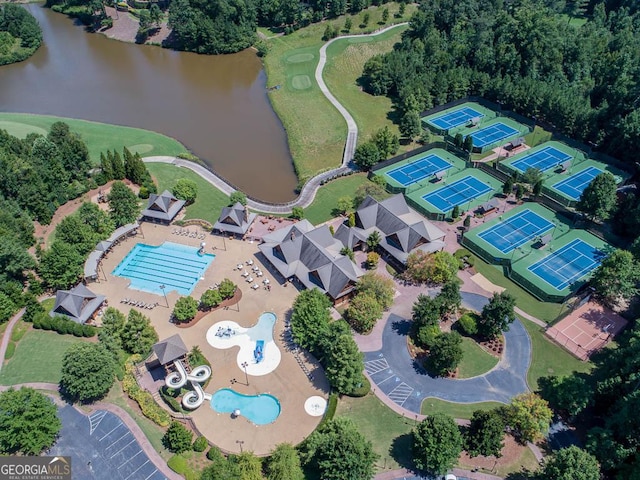 bird's eye view featuring a water view