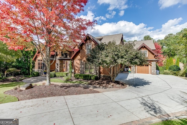 tudor house with a garage