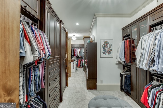 spacious closet featuring light carpet