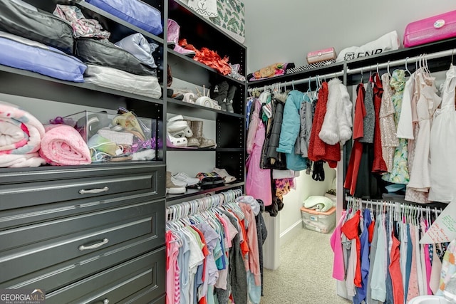 spacious closet with carpet