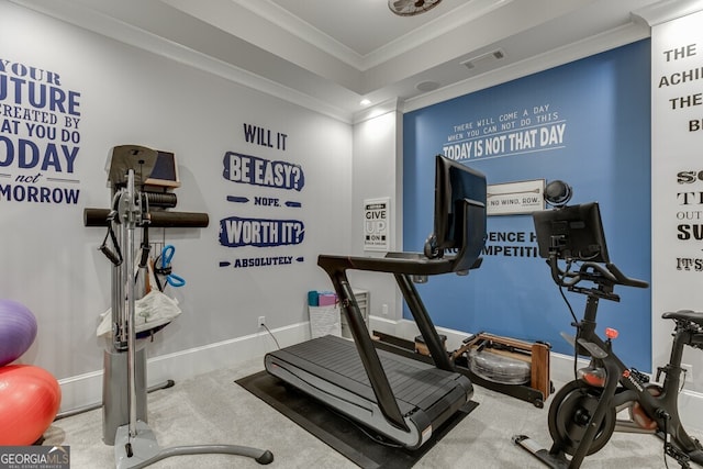 exercise area with ornamental molding