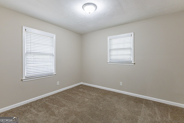 unfurnished room with carpet and a textured ceiling