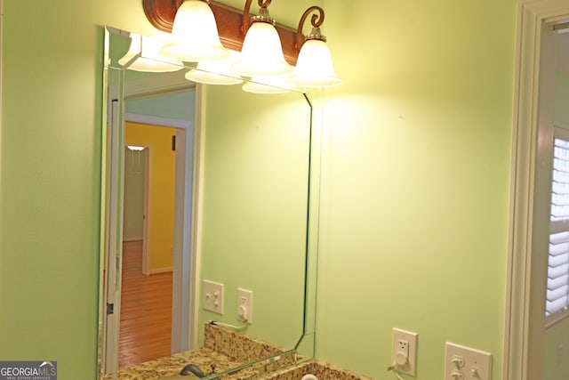 bathroom with wood-type flooring